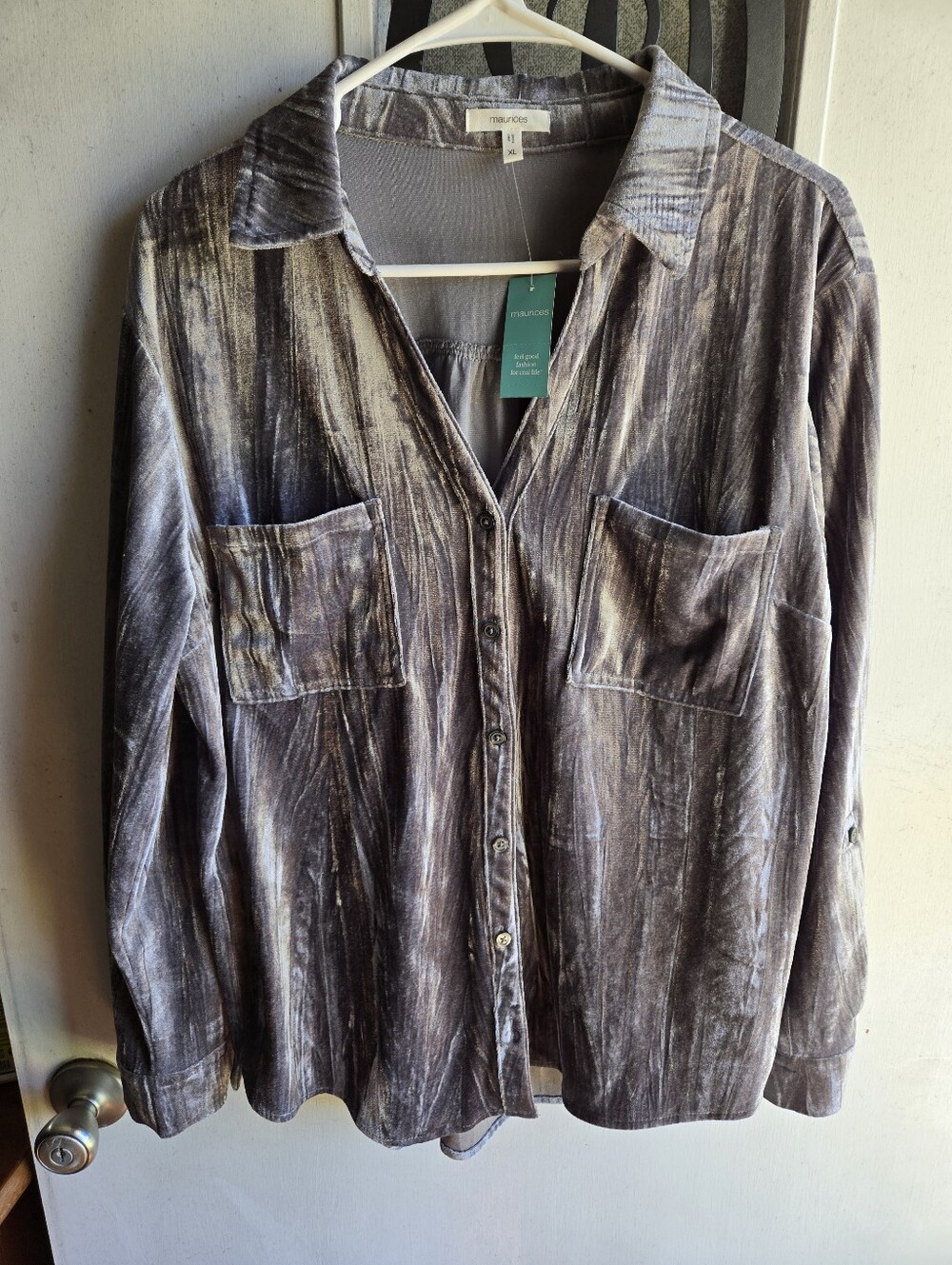 Maurices Women's Striated Grey-Silver Button Down Shirt NWT